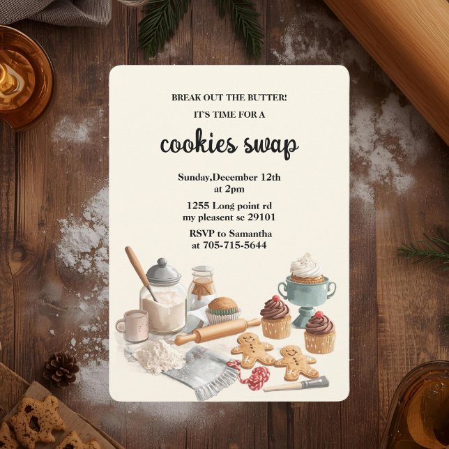 Convite Rustic Holiday Cookie Swap | Cozy Christmas  (Criador carregado)