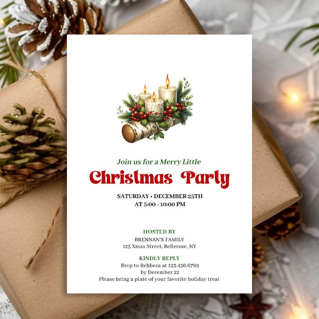 Convite Rustic Holly Berry Candles Christmas Invite Custom (Rustic Holly Berry Candles Christmas Invite Custom)