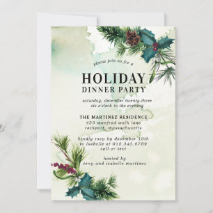 Convite Rustic Holly Watercolor Foliday Janto Party