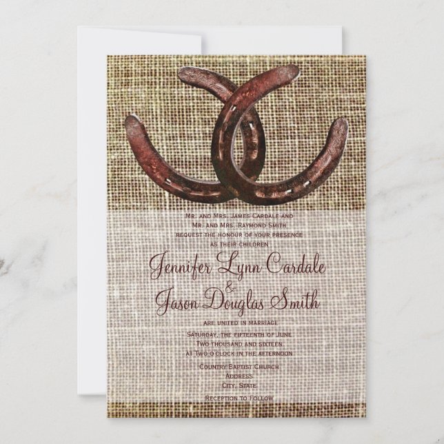 Convite Rustic Horsferes Burlap Impressão Wedding Invtions (Frente)