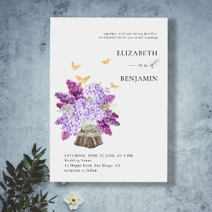 Convite Rustic Hydrangea Lilac Borboleta Dourada Boho Casa