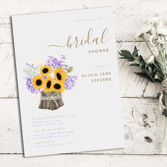 Convite Rustic Hydrangea Sunflowers Elegant Bridal Shower (Criador carregado)