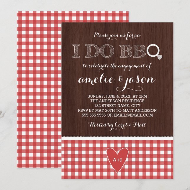 Convite Rustic I Do CHURRASCO Red Gingham Festa de noivado (Frente/Verso)