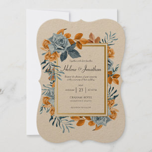 Convite Rustic Indigo Rust Floral Watercolor Boho Casament