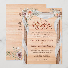 Convite Rustic Islâmico Nikah Arabic Calliografia e código