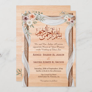 Convite Rustic Islâmico Nikah Arabic Calliografia e código