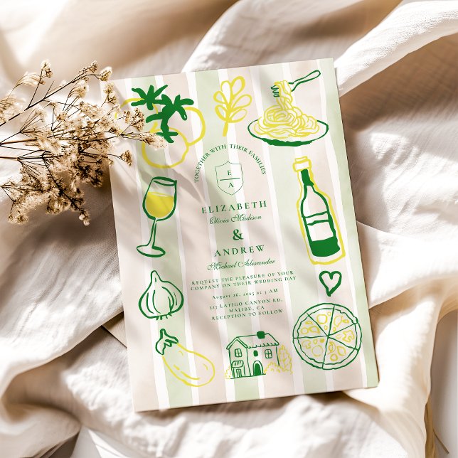 Convite Rustic Italiana Comida Wedding Watercolor (Criador carregado)