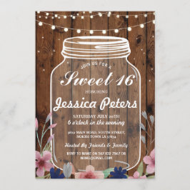Convite Rustic Jar Sweet 16 Party Wood Floral Invite