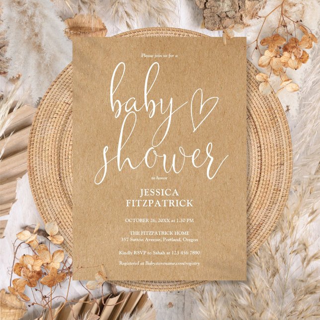 Convite Rustic Kraft Boho Gênero Chá de fraldas neutro (Rustic Kraft Boho Gender Neutral Baby Shower Invitation)