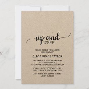 Convite Rustic Kraft Calligraphy Sip and See