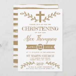 Convite Rustic Kraft Cross & Foliage Christening