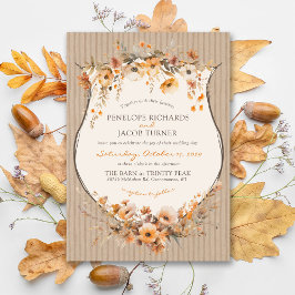 Convite Rustic Kraft Fall Floral Autumn Leaf Brown Wedding