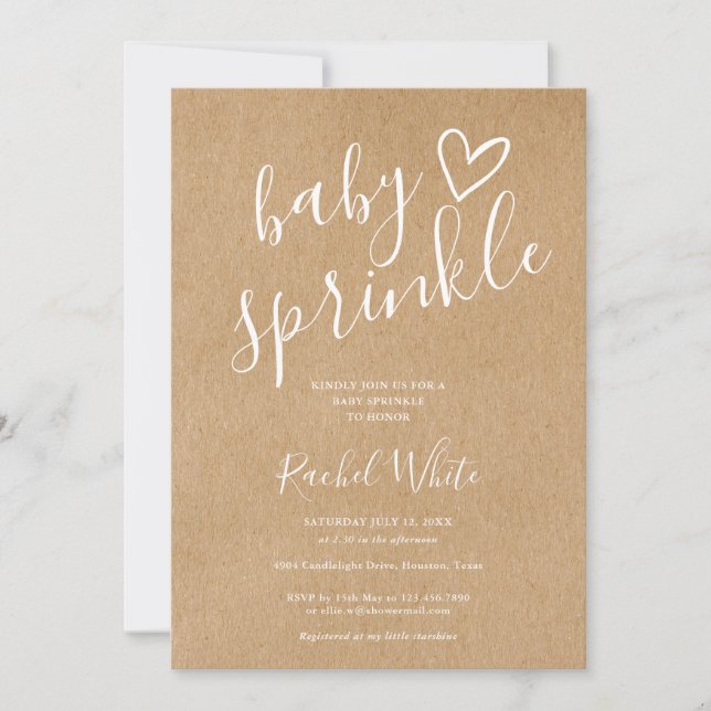 Convite Rustic Kraft Gender Neutral Baby Sprinkle Shower (Frente)