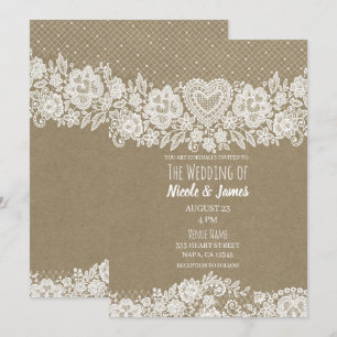 Convite Rustic Kraft & Lace Casamento no Celeiro da Fazend