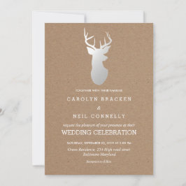 Convite Rustic Kraft Paper Silver Antler Casamento