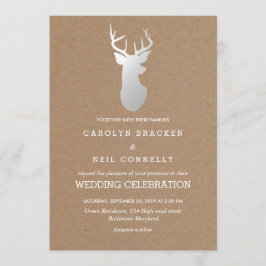 Convite Rustic Kraft Paper Silver Antler Casamento