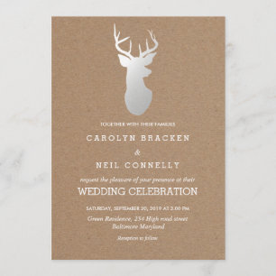 Convite Rustic Kraft Paper Silver Antler Casamento