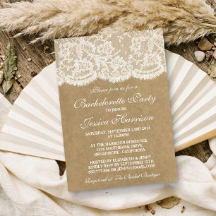 Convite Rustic Kraft Vintage Branco Renda Festa de Despedi