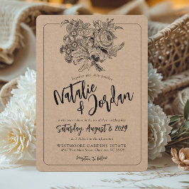 Convite Rustic Kraft Vintage Floral Boho Botanical Wedding