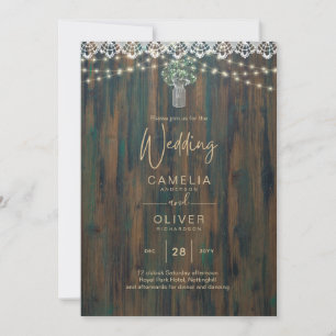 Convite Rustic Lace Gypsophila Luzes Mason Jar Weding