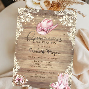 Convite Rustic Lace,Luzes Botas de Cowgirl Chapéu Quinceañ