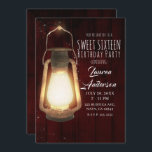 Convite Rustic Lantern Luz Cereja Madeira Doce 16 Partido<br><div class="desc">personalizar para o seu evento</div>