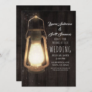 Convite Rustic Lantern Luzes Brown Barn Casamento de Madei