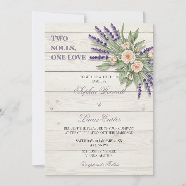 Convite Rustic Lavanda Rosa de Casamento (Frente)