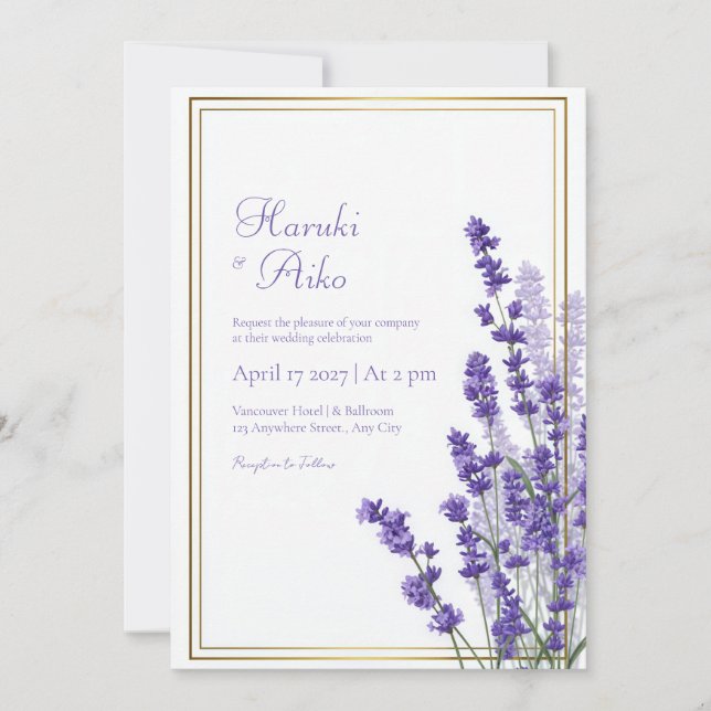 Convite Rustic Lavender Double Line Frame Border Wedding (Frente)