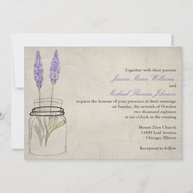 Convite Rustic Lavender Mason Jar | Wedding (Frente)