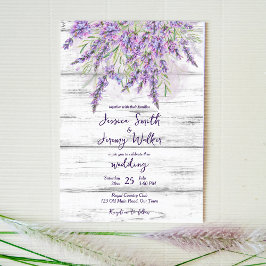 Convite Rustic lavender on white wood wedding