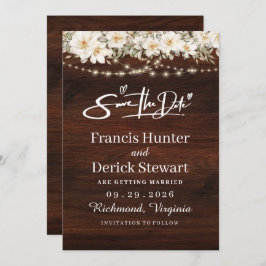 Convite Rustic Leaf String Ilumina Madeira Salvar Data