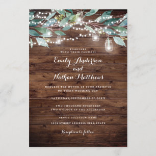Convite Rustic Leaf String Light Wood Weditation