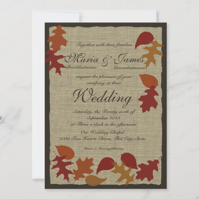 Convite Rustic Leaves e Burlap Weds (Frente)