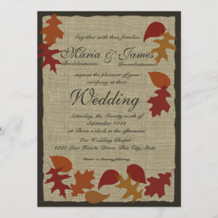 Convite Rustic Leaves e Burlap Weds