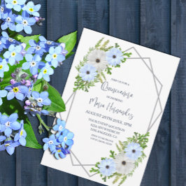 Convite Rustic Light Blue and White Floral Quinceañera