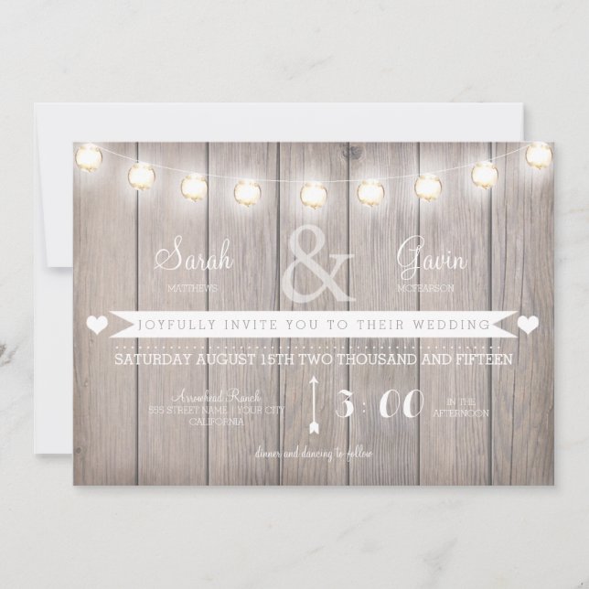 Convite Rustic Lights Wedding Texto personalizável para co (Frente)