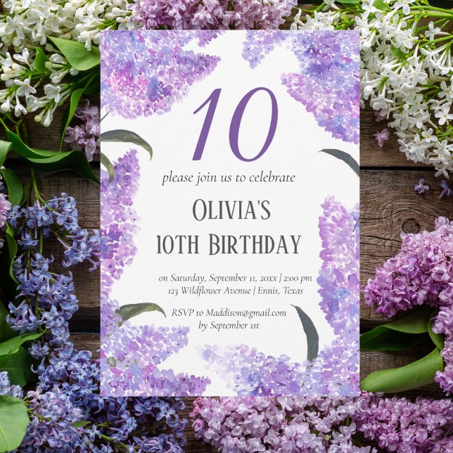 Convite Rustic Lilac 10th Birthday (Criador carregado)