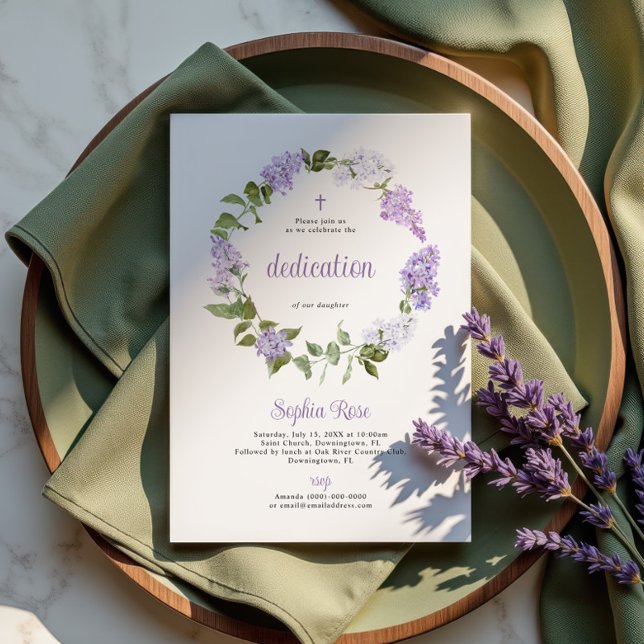 Convite Rustic Lilac Flowers Dedication Invitation (Criador carregado)