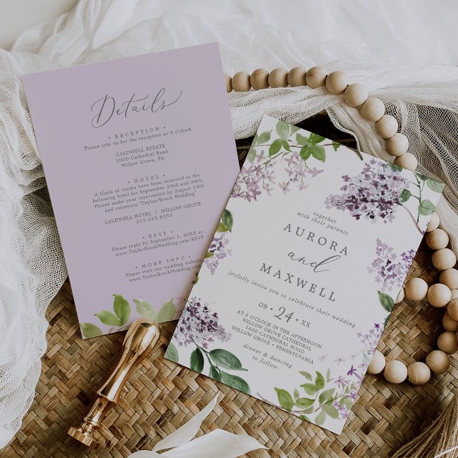 Convite Rustic Lilac Tudo Em Um Casamento (Criador carregado)