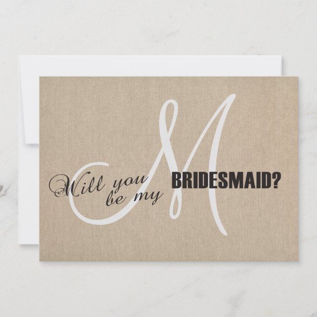 Convite Rustic Linen Canvas Weding Be My Bridesmaid (Frente)