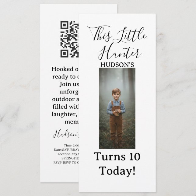 Convite Rustic Little Hunter Photo Boy Birthday Invitation (Frente/Verso)
