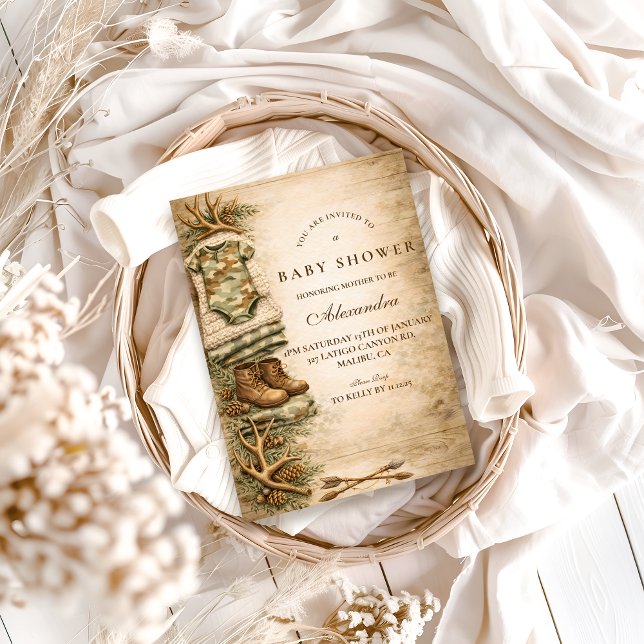 Convite Rustic Little Hunter Woodland Baby Shower (Criador carregado)