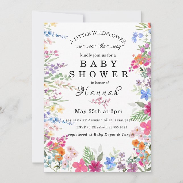 Convite Rustic Little Wildflower Chá de fraldas Invite (Frente)
