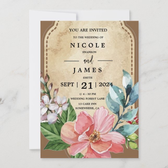 Convite Rustic Look Watercolor Floral (Frente)