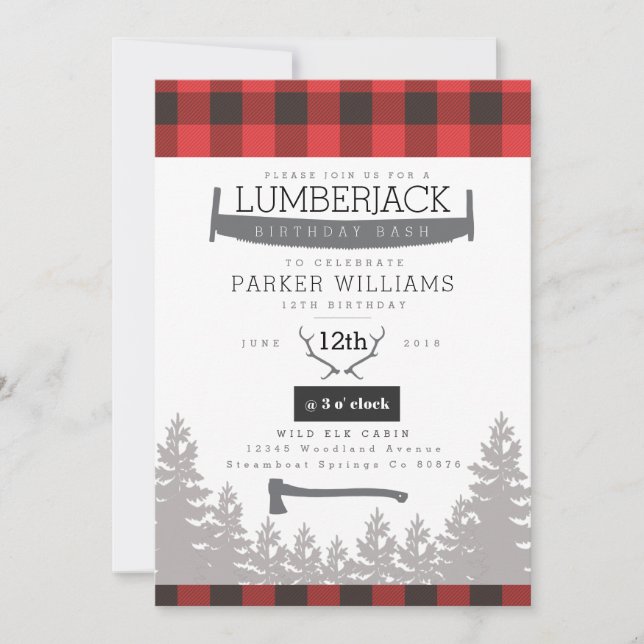 Convite Rustic Lumberjack Birthday Bash Invite (Frente)