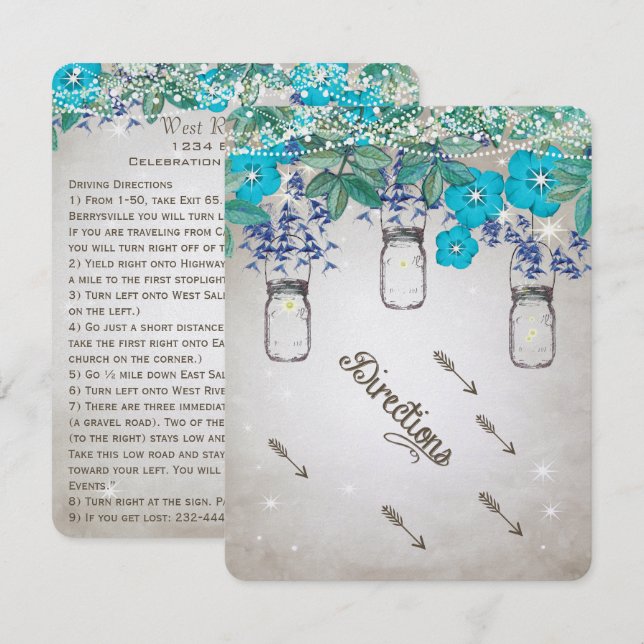 Convite Rustic Luxe Mason Jar Marinho Turquoise (Frente/Verso)