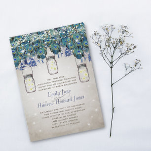 Convite Rustic Luxe Mason Jar Marinho Turquoise Peacock