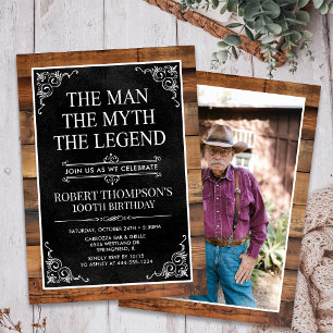 Convite Rustic Man Myth Legend Foto 100th Birthday