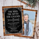 Convite Rustic Man Myth Legend Foto 60th Birthday<br><div class="desc">Ele É O Homem O Mito A LENDA! Sua vida tem sido uma aventura incrível e é hora de celebrar seu legado e ele. Este livro negro, de madeira russa, texturizado com o tipo branco e os cantos brancos percorridos 60º convite de aniversário é perfeito para convidar amigos e família...</div>